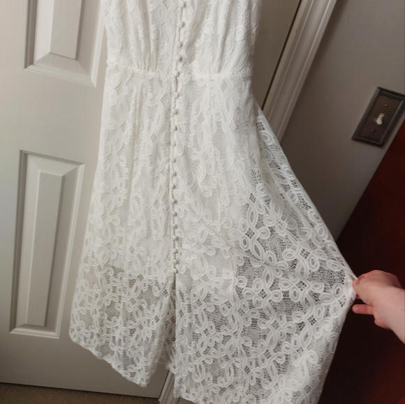 Three Pink Hearts - White Sleeveless Spaghetti-Strap Lace Button-Up Midi Dress - Picture 4 of 10